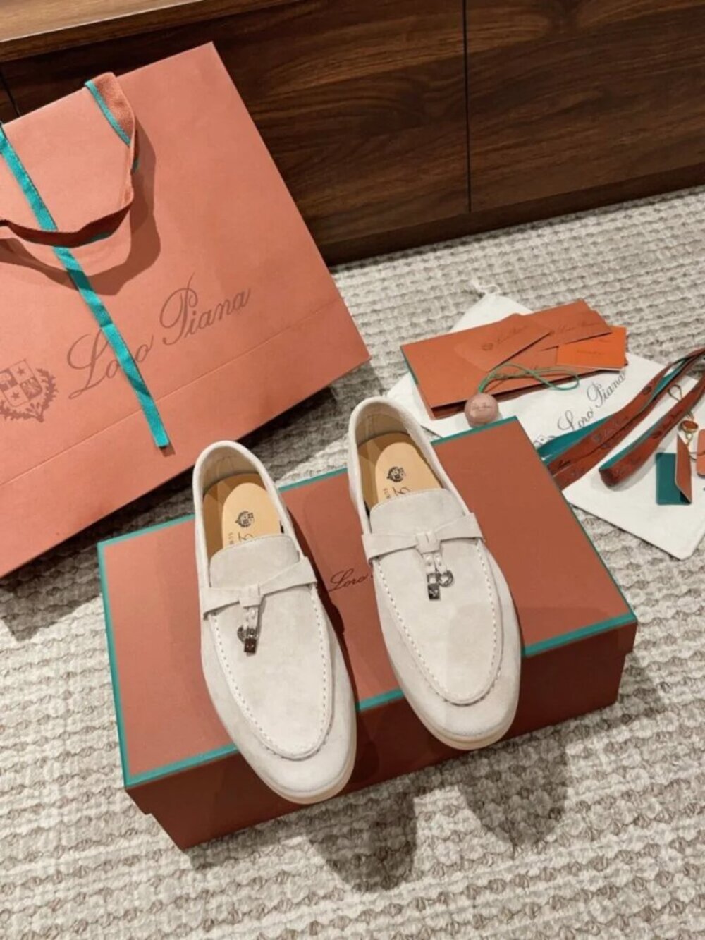 Loro Piana Summer Charms Walk Suede Loafers Beige Beige Flat NIB - Picture 3 of 7